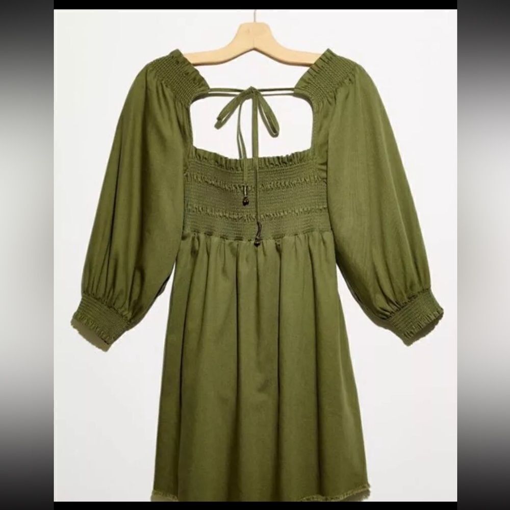 Free People This is Everything Denim Smocked Dress size small GREEN